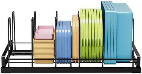 Food Container Lid Organizer, Adjustable 6 Dividers Full-Metal Po...