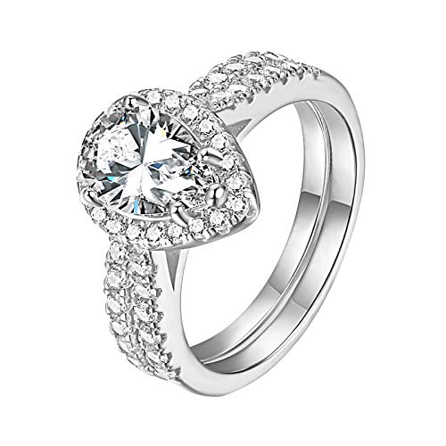 Teardrop Cubic Zirconia Rings for Women Solitaire Halo Promise Wedding Engagement Ring Mothers Day Gift for Her Size 5-11