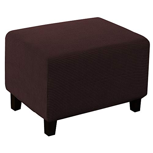 BellaHills Funda otomana elástica otomana para taburetes rectangulares, fundas elásticas otomanas, tela jacquard gruesa con parte inferior elástica, lavable (estándar, marrón)