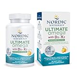 Nordic Naturals Ultimate Omega Plant Based Vitamin with Vitamin D3+K2-60 Vegetarian Soft Gels - 1210 mg Omega-3s Plus 2000 IU D3 and 90 mcg K2 - Promotes Brain Health - Non GMO - 30 Servings