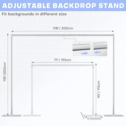 Image of HAYOHRT 10x10 ft Pipe and Drape Backdrop Stand Kit Heavy Duty Backdrop Stand Adjustable Photo Background with Metal Base for Parties Wedding Video Studio Birthday Background Stand Silver