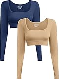 MRIGNT Women's Long Sleeve Crop Top Ribbed Seamless Workout Exercise Top 2 Pack