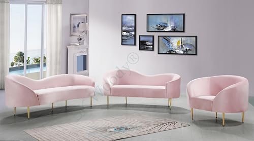 Image of Rosewood Luxury Curved Sofa in Premium Velvet-Fabric | Solid Wood Structure | High Density Foam | Sturdy Golden Legs | Comfortable & Stylish Couch for Modern Living Room (Pink, 1 Seater)