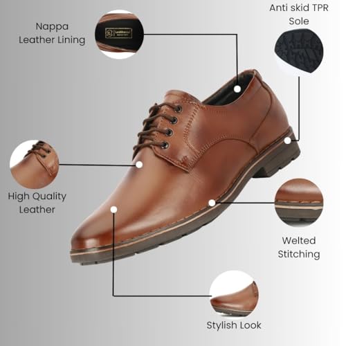 Image of Leatherful Genuine Leather Derby SE Shoes for Men | TPR Sole & Nappa Leather Lining | Classic Dress Footwear