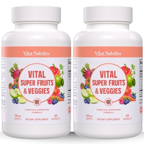 Vital Super Fruits & Veggies - Daily Superfood Capsules for Adults - Fruit & Vegetable Supplements to Boost Immunity & Energy - 2-in-1 Formula for Overall Wellness - Fruit and Vegetable Capsules