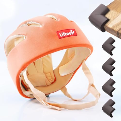 Image of Baby Safety Products Combo | LILTOES Baby Head Protector + Edge Guard for Safety of Kids 6M to 3 Years | Baby Safety Helmet with Corner Guard Protection (Orange+Corner)