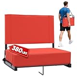 Stadium Seats with Back Support - Padded Portable Bleacher Seat with Handle Shoulder Strap - 18.4in Wide Bleacher Chair with Back and Cushion for Sports & Outdoor Events Orange Red