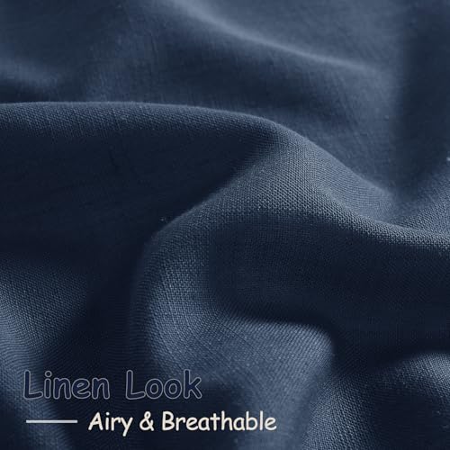 Image of Nanspring Denim Blue Linen Curtains 84 Inch Length 2 Panels Set for Living Room Rod Pocket Back Tab Light Filtering Window Drapes for Bedroom Dining Room Protect Privacy Country Farmhouse Decor 52x84