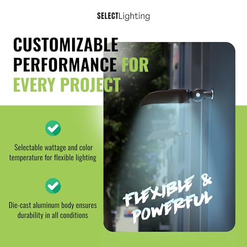 Select LED Flood Light with Photocell, 40/50/60W Wattage Selectable, 8000 Lumen, 3000K/4000K/5000K CCT, IP65 Waterproof, UL Certified Outdoor Security Light for Yard, Driveway (Knuckle Mount) by SELECT LIGHTING - Image 7