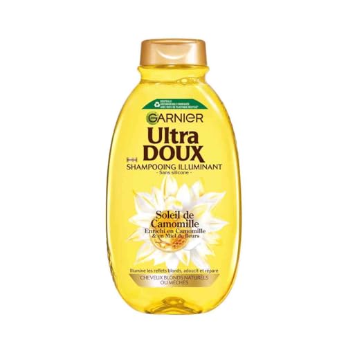 Garnier Ultra Doux - Shampooing Illuminant pour Cheveux Blonds naturels ou méchés - Camomille et Miel de Fleurs - Sans Silicone - Hommes et Femmes - 600 ml