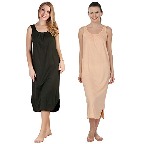 Image of BLAZON Women's Cotton Hosiery Solid Maxi Nighty Slip (Pack of 2) Available Sizes: S, M, L, XL, 2XL, 3XL, 4XL, 5XL