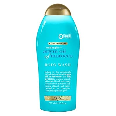 OGX Radiant Glow + Argan Oil of Morocco Extra Hydrating Body Wash for Dry Skin, Moisturizing Gel Cleanser for Silky Soft Skin, Body Wash for Women, Sulfate-Free Surfactants, 19.5 fl oz