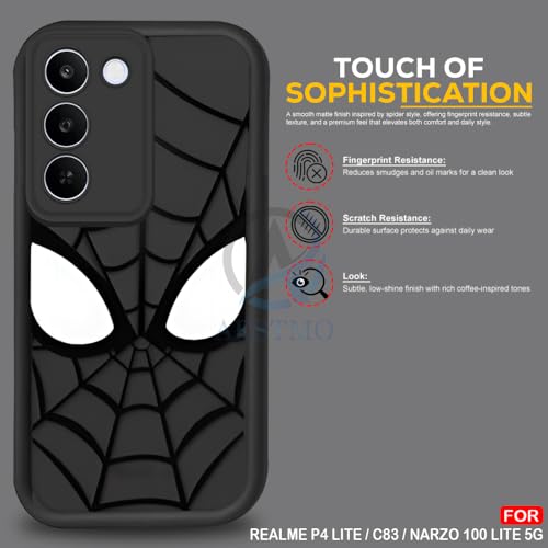 Image of AESTMO Back Case Cover for Realme P4 Lite 5G / C83 5G / Narzo 100 Lite 5G Cover | Spidey Face Mask Design | Silicone Case | Full Body Protection | Camera Protection Back Cover (Black)
