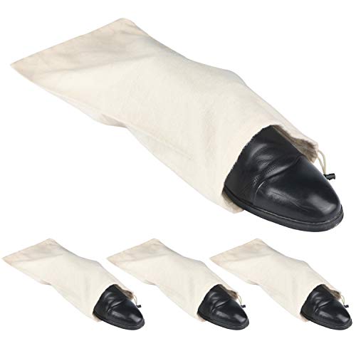 Bolsa para Guardar Zapatos para Hombres y Mujeres 100% algodón con cordón para protección de Viaje y Almacenamiento de Zapatos, Juego de Cuatro Piezas，Beige, Juego de 4er