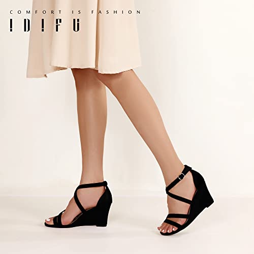 IDIFU Women's 3 Inch Strappy Wedge Sandals Open Toe Dressy Wedges For Women Black Nude Silver White Bridal Wedge Heels On Wedding Evening Summer3