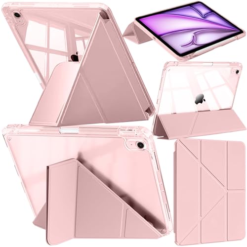A-BEAUTY Custodia Compatibile con iPad Air 11 Pollici M4/M3/M2 (2026/2025/2024), iPad Air 5a/4a Gen 10,9' (2022/2020) con Portapenne, Cover Trasparente, 6 in 1 a Forma di Y, Rosa