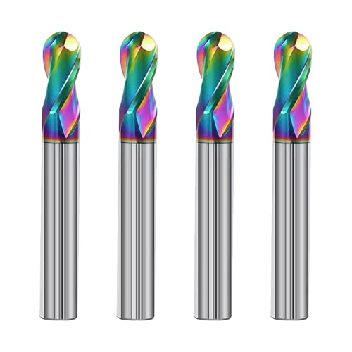 1/8" DLC Coated 2-Flute Carbide Ball Nose End Mill, 4Pcs