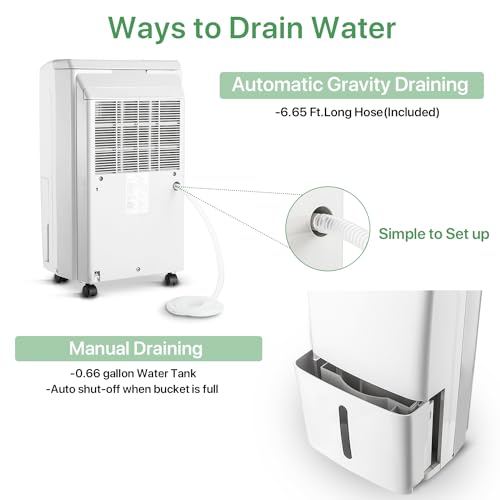 Image of Waykar 34 Pints Energy Star Dehumidifier for Spaces up to 2,000 Sq. Ft at Home, in Basements and Large Rooms with Drain Hose and 0.66 Gallons Water Tank