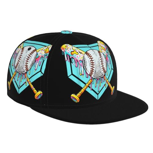 VKKOEWL Baseball Home Plate Drip Baseball Game Day Baseball Cap Outdoor Flat Bill Hat Adjustable Trucker Hats Casual Sports Caps for Men Women