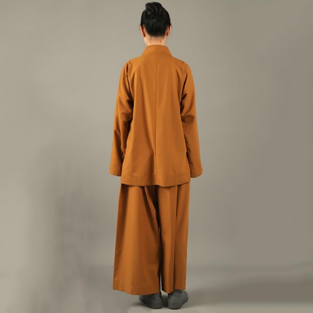 Męski Damski Kostium Mnicha Lato Wygodne Oddychające Medytacja Mnicha Robe Arhat Ubrania(Yellow,L)