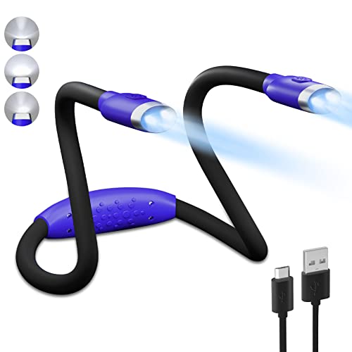 LEDBOKLI Leselampe Wiederaufladbare 4 LEDs und 3 Helligkeiten Hals Leselampe mit USB-Kabel und Schnalle Hände frei Buch Lichter zum Lesen im Bett Perfekt zum Lesen, Stricken, Basteln (Blau) Cover