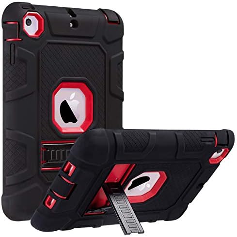 ULAK iPad Mini Case, iPad Mini 2 Case, iPad Mini 3 Case, iPad Mini Retina Case, Three Layer Heavy Duty Shockproof Protective Case for iPad Mini, iPad Mini 2, iPad Mini 3 with Kickstand (Red/Black)