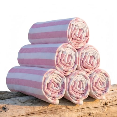 Urban Villa (Set of 6, 36x72 Inches Turkish Beach Towel Oversized Absorbent Extra Large - Sand Free Quick Dry Bath Towels - Lightweight Travel Cruise Camping Spa Towels - Pink