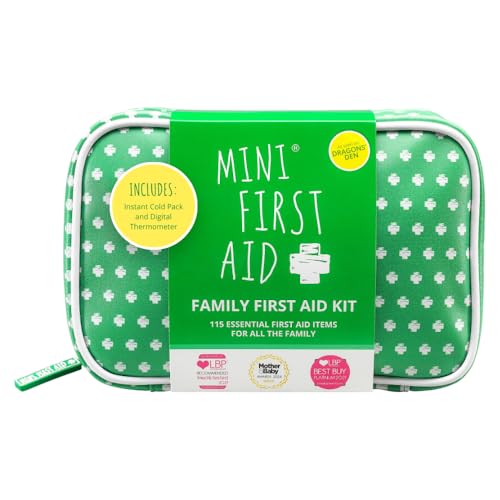 Family First Aid Kit - 115 Pieces Including Plasters Bandages Burn Gel Thermometer Cold Pack - for Car Home Travel Camping and Hiking - As Seen on Dragons Den