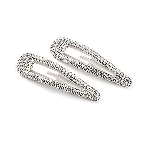 2Pcs Sparkly Rhinestone Snap Hair Clips Diamond Hair Clips Silver Bling Hair Pins Crystal Hair Barrettes Wedding Bridal Hairpins Alligator Hair Clips Hair Accessories for Women Girls