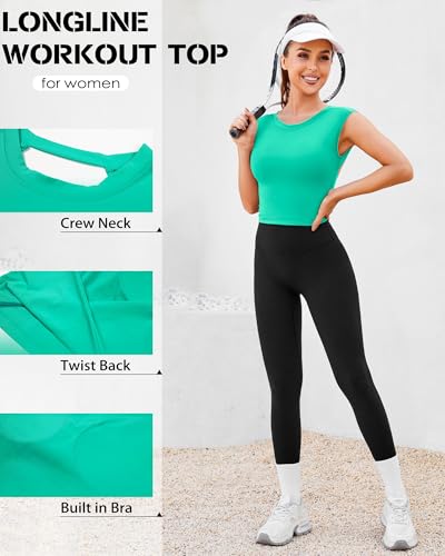 DaiLiWei Haut d'entraînement à dos ouvert pour femme, soutien-gorge de sport long, débardeur court rembourré, haut de yoga dos bas avec soutien-gorge intégré, vert, Taille S – vue 4