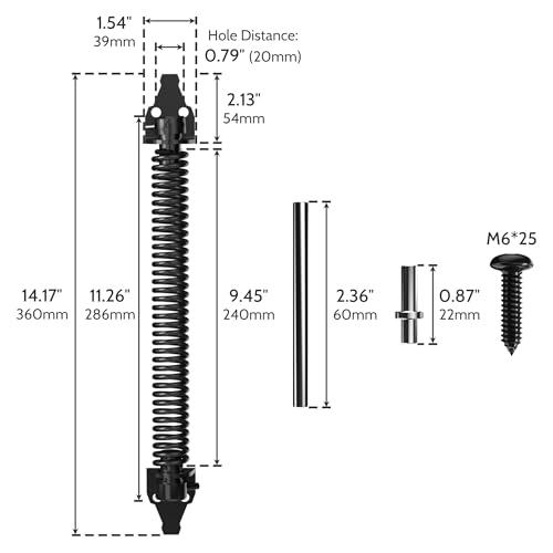 SANKEYTEW Türschließer Gartentor, 356mm langer, verstellbarer Metallfederverschluss, robuster Holztorbeschlag, Zaun-Gartentorschließer für Holztore – Schwarz (14\)