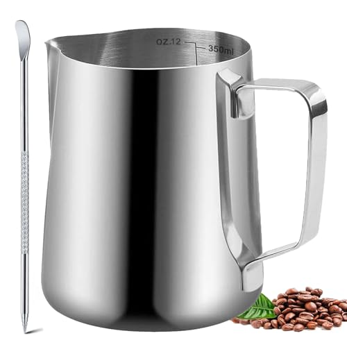 Milk Frother Cup 12oz Stainless Steel Pitcher with Pen