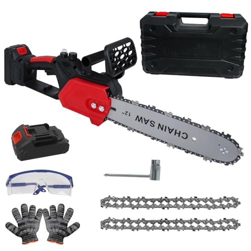 12 Inch Mini Chainsaw Cordless, Upgraded Brushless Electric Chainsaw with Oiler System, 2 x 3.0Ah Battery, Handheld Battery Powered Chainsaw for Garden Courtyard Tree Trimming Cutting