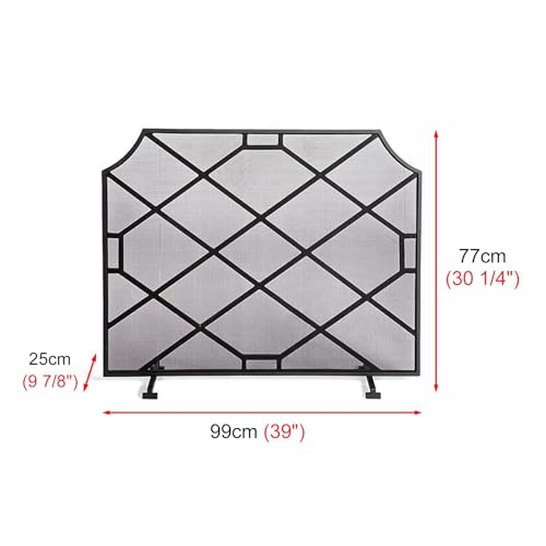 Pantalla para chimenea de metal negro YFWOKSL de un solo panel independiente 5