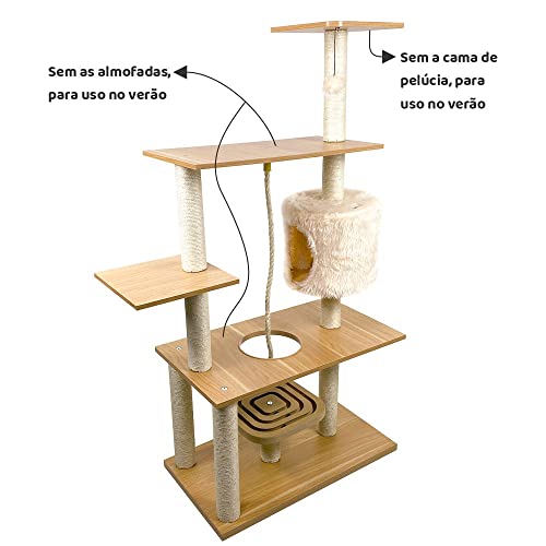 Arranhador de gato grande, luxuoso, multifuncional com casa, cama de pelúcia, poleiros, corda e brin