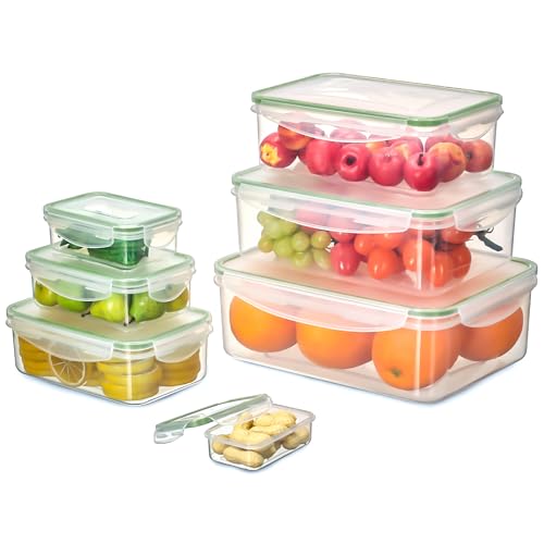 Cozary 14 Piezas Recipientes Herméticos para Alimentos (7 Recipientes, 7 Tapas), Botes Cocina Almacenaje de Plástico, Diseño Apilable, Aptos para Lavavajillas, Microondas y Congelador, Sin BPA