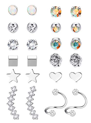 Subiceto 12 Pairs Stainless Steel Barbell Earring For Men Women Cartilage Helix Ear Piercings Tragus Ball Studs Silver-Tone #TOP3