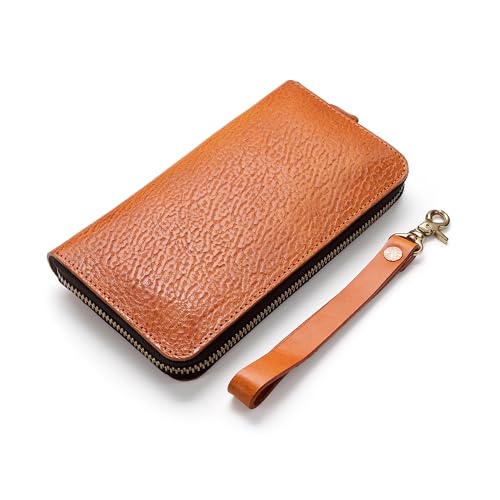 IJUN Handmade Vintage Clutch Wallet Bag for Men - Full Grain Oil Vegetable Tanned Cowhide Leather2