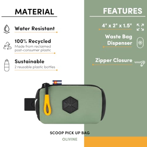 Image of OllyDog Scoop Pick Up | Dog Poop Bag Holder | Lightweight & Water-Resistant Dispenser | Leash Attachment for Hands-Free Carry | Fits Standard Waste Bag Rolls (Olivine)