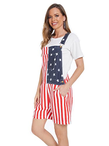 Yuanbang Women's American Flag Overalls Bibs Denim Shorts Jean Rompers Casual Workout Summer Adjustable Strap Jumpsuit #TOP1