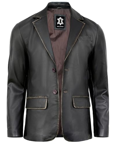Image of Leather Blazer Men - Casual 2 Button Coat Style Real Lambskin Mens Leather Jacket