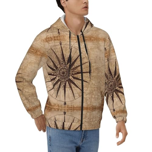 Sweat chaud homme zippé thermique anti froid motif boussole carte