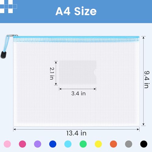 Sooez 20 Pack Mesh Zipper Pouch Bags, A4 Letter Size, Zipper Bags with Label Pocket, Waterproof Pouches for Classroom Organizer, Board Game Toy Storage, Document Bag for Teacher School Office Supplies