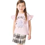 [ever closet] Tシャツ キッズ 子供 女の子 半袖 綿100％ [ ピンク 110 ] ハーフスリーブシャツ 袖フリル 夏服 通園 通学 普段着 子供服 キッズ服 エバークローゼット