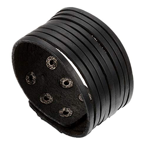 Flongo Herrenarmband Männer Armreif Lederarmband Surferarmband groß breit Biker Armband Manschette Schwarz Punk Rock Einstellbar