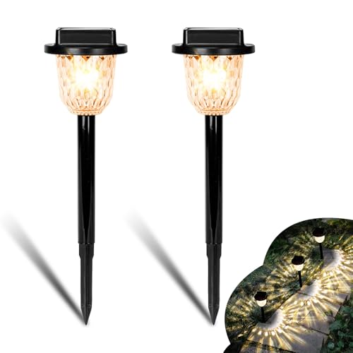 CREATESTAR Lampe Solaire Extérieur, Lot de 2 Spot Solaire Extérieur Étanche IP55 avec 2 Modes pour Chemins Jardin Pelouse Terrasse Allée Cour Piscine