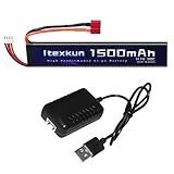 Itexkun 11.1V 1500mAh 30C Airsoft Battery Deans T Plug Lipo Battery High Discharge Rate Rechargeable 3S Lipo Battery with 11.1v Battery Charger for Airsoft Model Guns