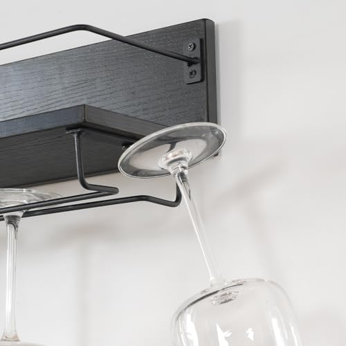 هوو برو رف مشروبات يثبت على الحائط من قطعتين، رف نبيذ معلق على الحائط، رف زجاجات النبيذ، حامل اكواب زجاجية لغرفة المعيشة، غرفة الطعام، المطبخ، اسود، EBK28BJ01