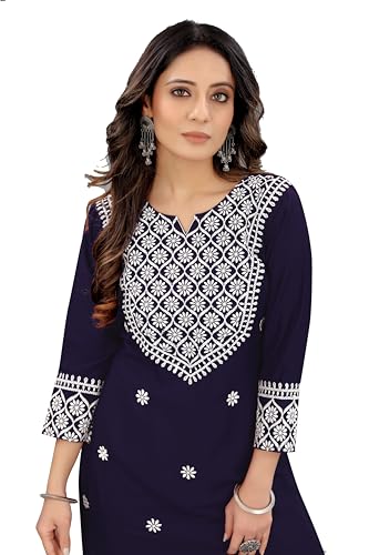 Image of Women's Rayon Embroidered Straight Kurti Under 499 Designer Attractive Look Women's Kurta