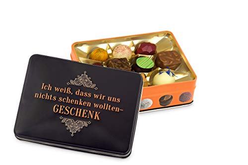 Präsentdose "Ich weiß, dass wir uns nichts schenken wollten Geschenk" 125g Manufakturqualität!, handgefertigt von den Konditoren der Confiserie Rabbel...für ein Lächeln mehr am Tag Cover